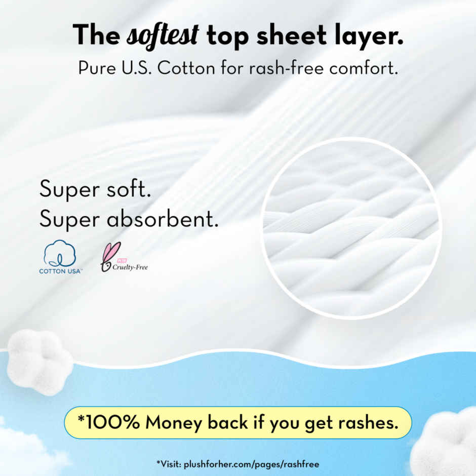Plush Cramp Relief Heating Patch (2pc) & Plush Rash Free Sanitary Pads 50Xxl | Free Disposal Pouches (1pc) Combo