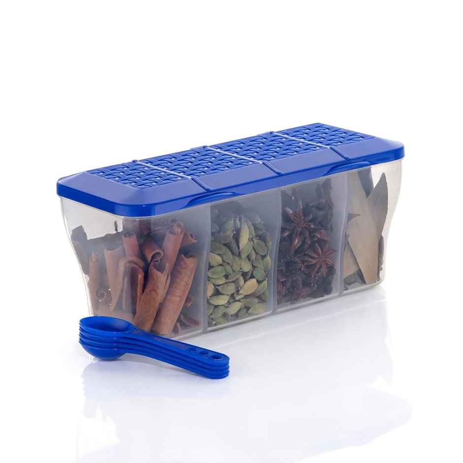 YouBee Plastic Multipurpose 4 in 1 Masala Box for Kitchen | 1800 ml with 4 Spoons
