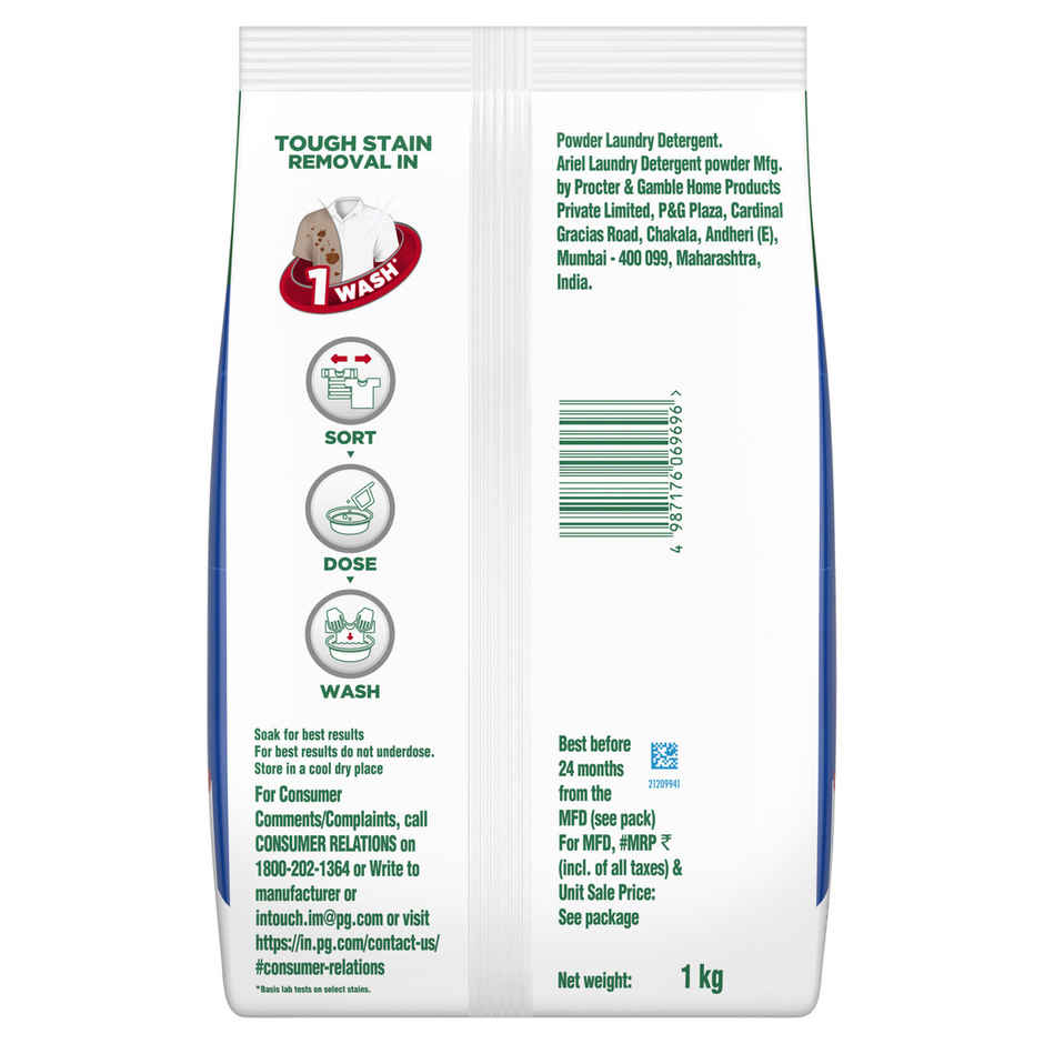 Ariel Perfect Wash Detergent Powder - Removes Tough Stains Like Haldi In 1 Wash