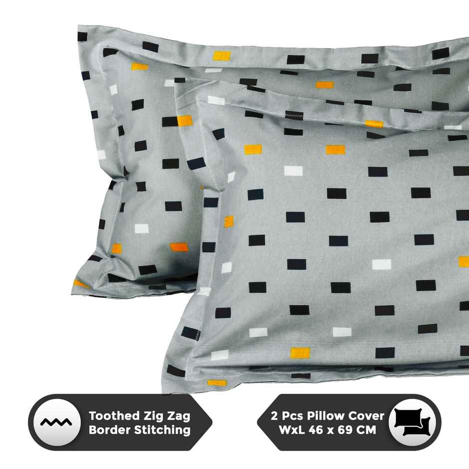 Story@home 144 TC Cotton Double Printed Flat Bedsheet (White, Grey)