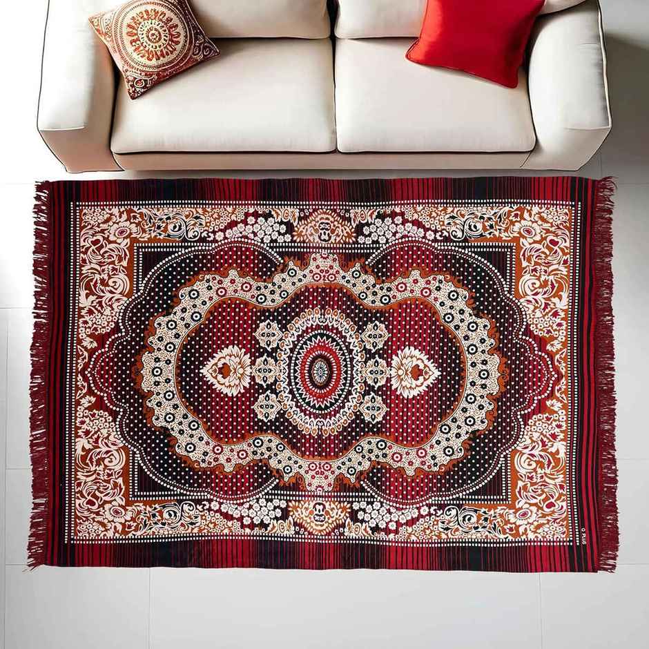 Kuber Industries Carpet|Water AbBAUption Kalamkari Paisley Pattern Floor Mat - Maroon