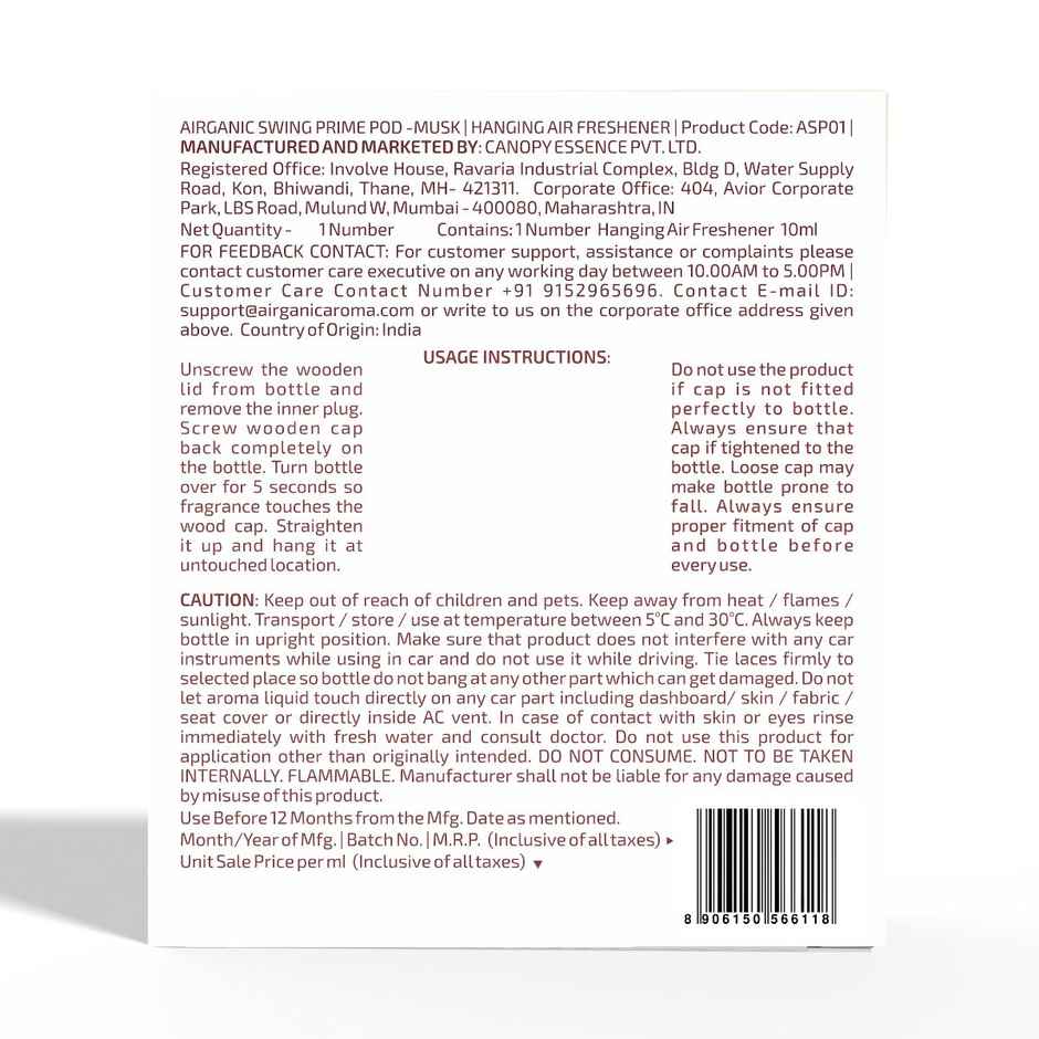 Airganic Swing Prime - Musk Car Perfume Pod | Natural Essential Fragrance Oils in Glass Bottle