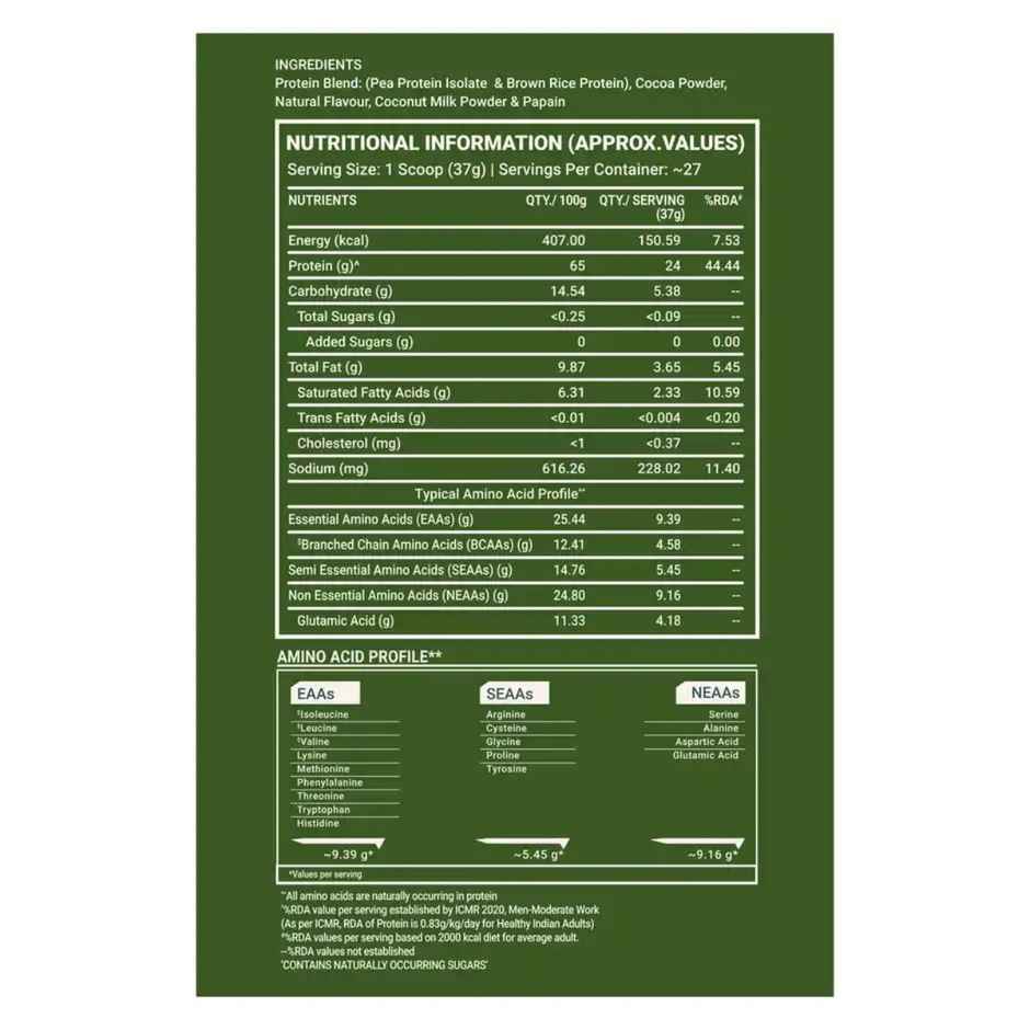 TrueBasics Clean Plant Protein Powder Brown Rice + Pea Protein (Chocolate)