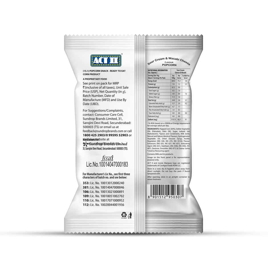 ACT II Sour Cream & Wasabi Cheese Popcorn | Gourmet Popcorn | Premium Snacks | Munchies
