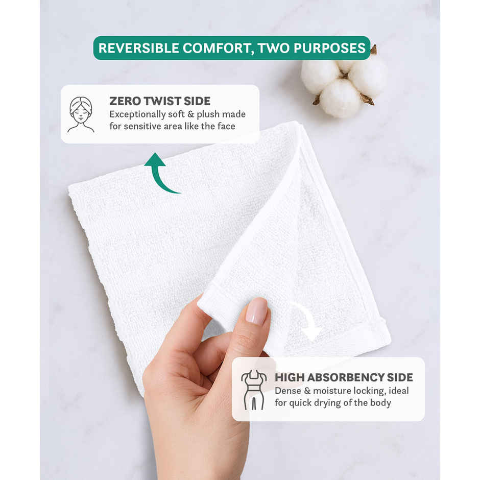 Mytrident Quick Dry Cotton Face Towel Set | 13 x 13 in | White