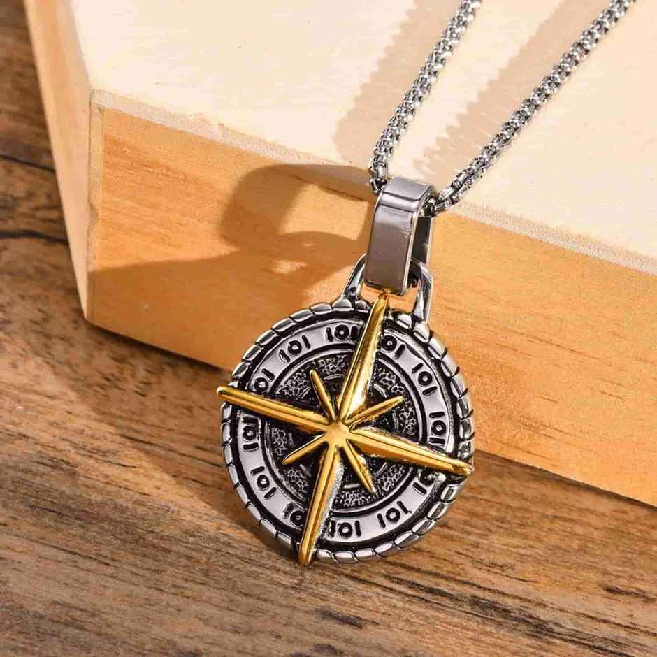 Fashion Frill Men's Cross Compass Pendant Chain Silver Onesize