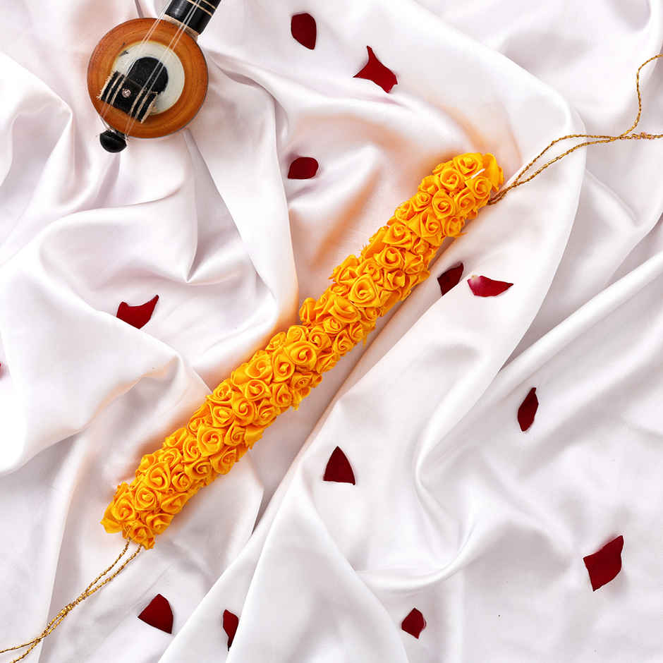 Artificial Flower Gajra | Traditional Hair Accessory | Yellow | Oye Happy