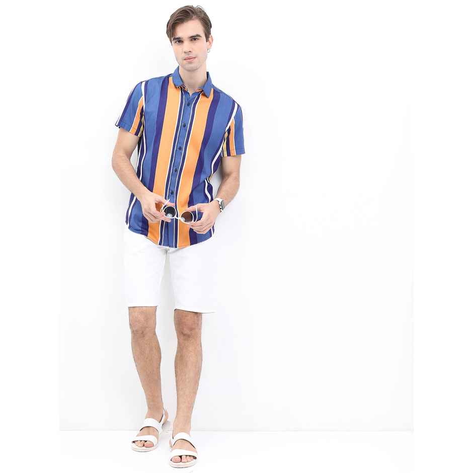 Ketch Men Slim Fit Striped Cotton Casual Shirt | Blue | L