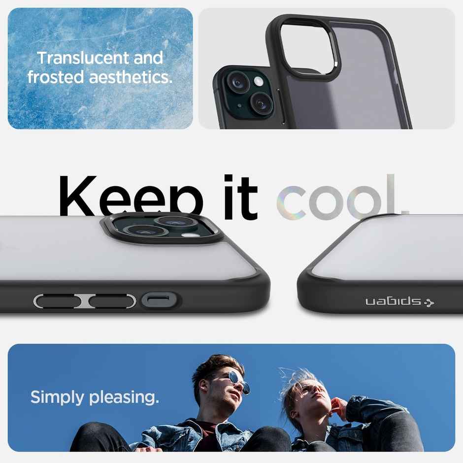 Spigen Ultra Hybrid Back Cover Case Compatible with iPhone 15 (TPU + Poly Carbonate | Frost Black)