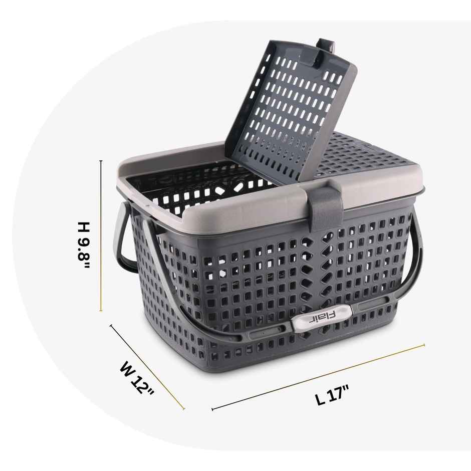 Flair Plastic Dual Carrying Basket - Gray, Dual Handle For Easy Transport