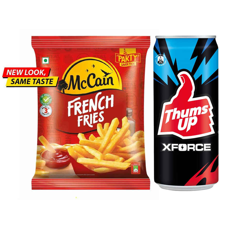 Mccain French Fries | Crispy & Ready To Cook (1kg) & Thums Up X Force Zero Sugar Soft Drink Can | Zero Calories | Carbonated Beverage (300ml) Combo