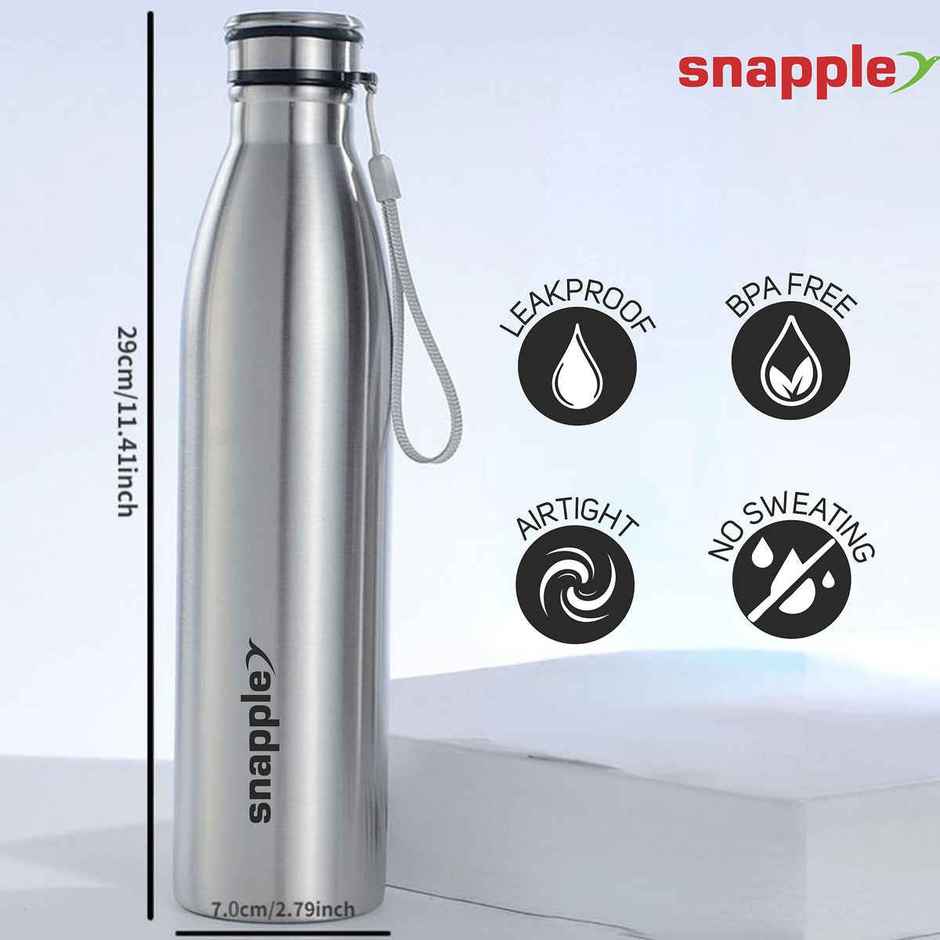 Snapple Stainless Steel Tag Water Bottle Single Wall Fridge Bottle | Silver | 1 L