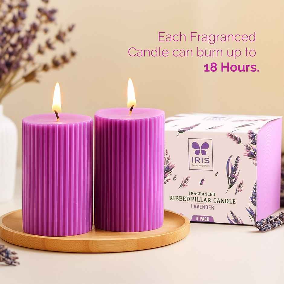 Scented Pillar Candles | Lavender | Pack of 4 | Home Decor | IRIS
