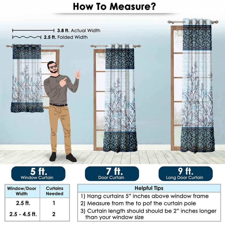 Story@Home 200 GSM Polyester Abstract 2 Piece Door Curtain | Blue & White