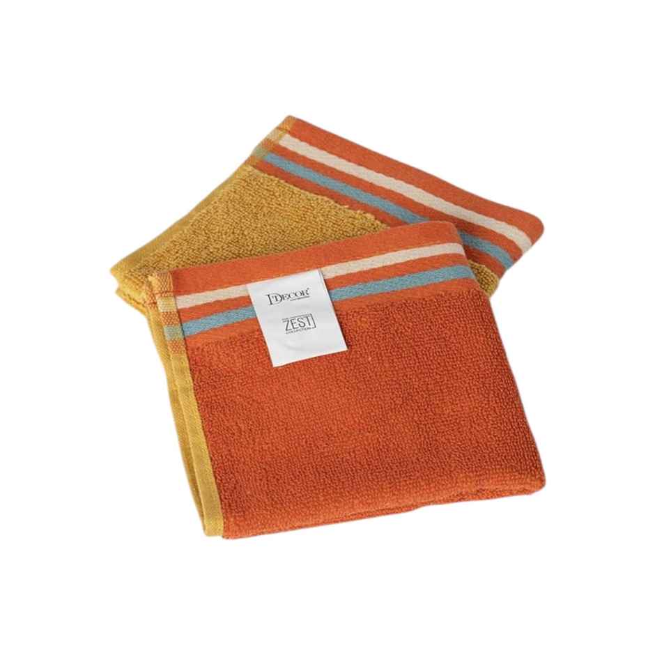 DDECOR -Yarn Dyed Sporty Look 100% Cotton Reversible 500 GSM Face Towel - Orange/Yellow