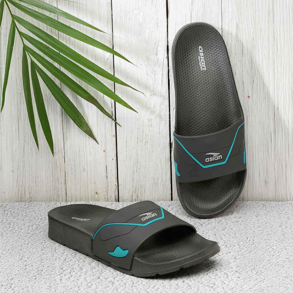 Asian Slider-31 Men Slides Grey-Firozi (Size-10)