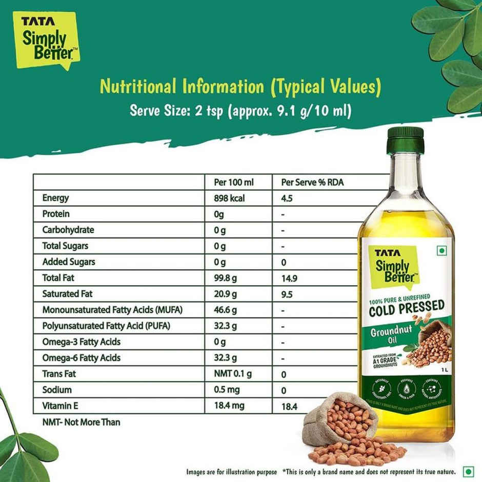 Tata Simply Better Groundnut (Peanut) Cold Pressed Oil | Pure & Unrefined Healthy Cooking Oil