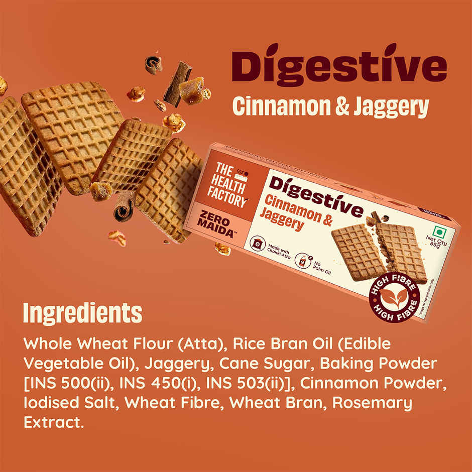 The Health Factory Super Fibre Digestive Cookie Biscuits - Cinnamon & Jaggery | Zero Maida