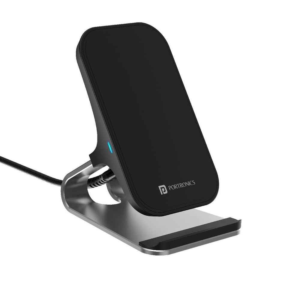 Portronics Freedom 15 Plus 15W Desktop Wireless Charger + Mobile Stand with Dual Coil(Silver & Black)