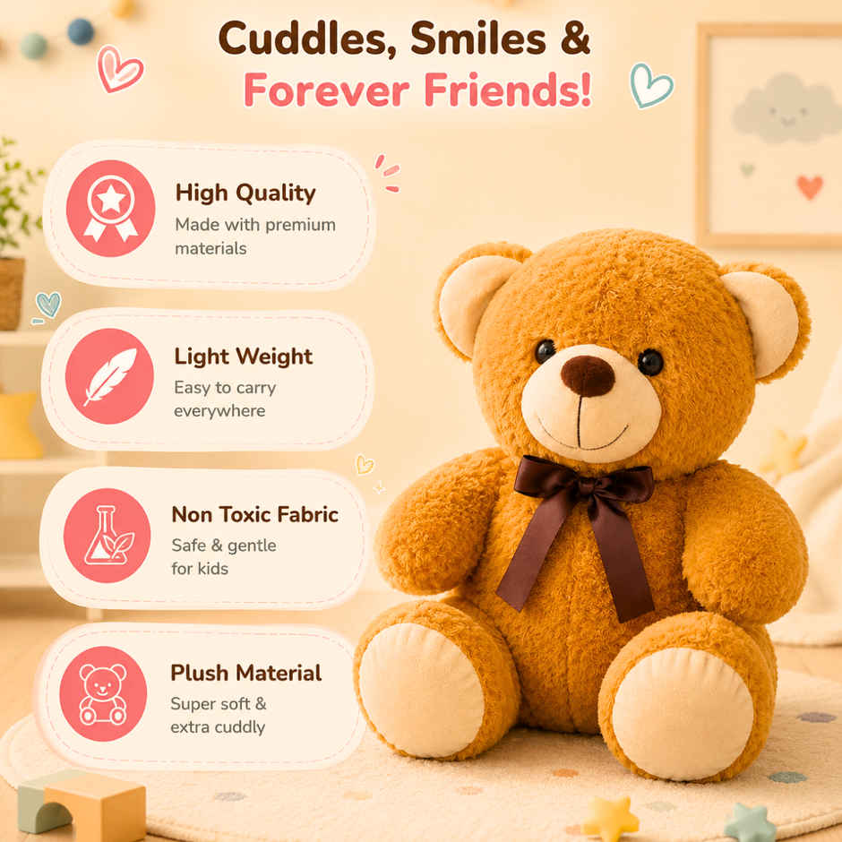 ToyTales Teddy Bear Soft Toy | Plushie Stuffed Animal Toys | Birthday Gift for Kids | Brown | 40cm