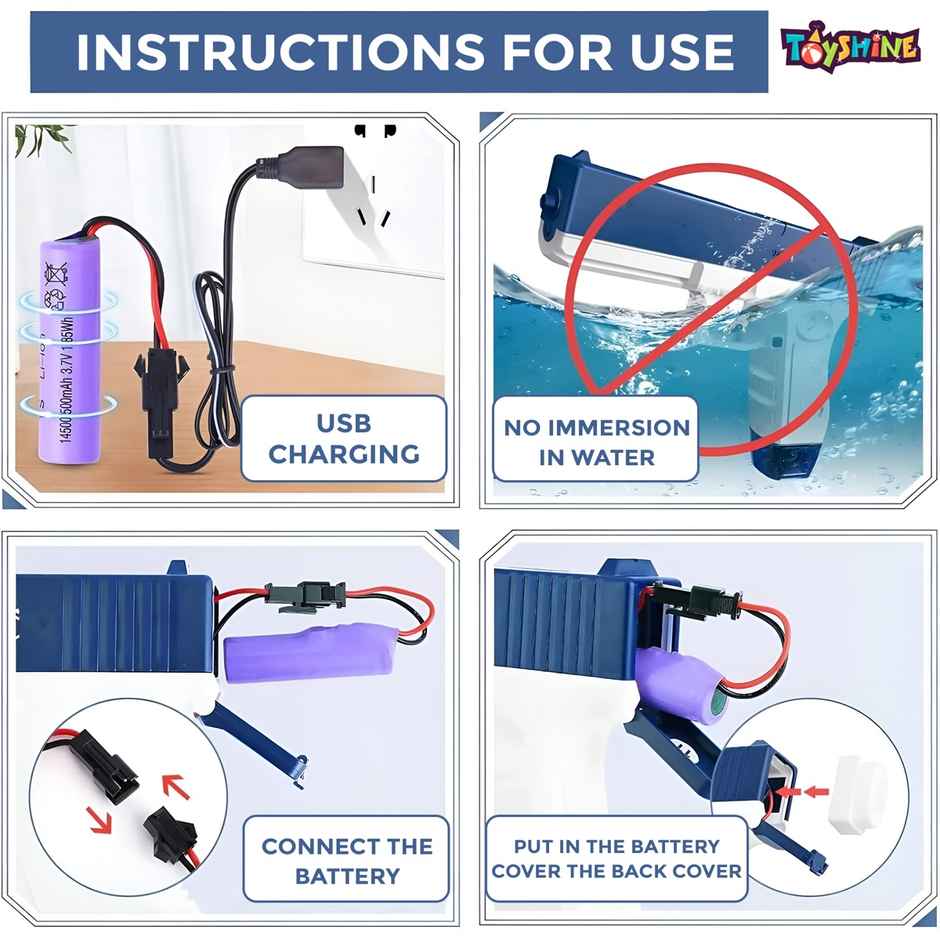 Electric Holi Water Toy Pistol Gun | Rechargeable | Pressure Mechanism | 30+ ft | Blue | Toyshine