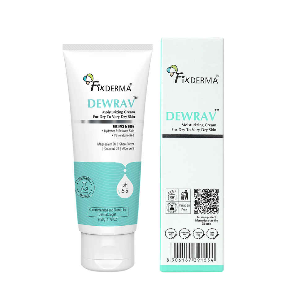 Fixderma Dewrav Moisturizing Cream with Shea Butter & Coconut oil, Deeply Hydrates Dry Skin
