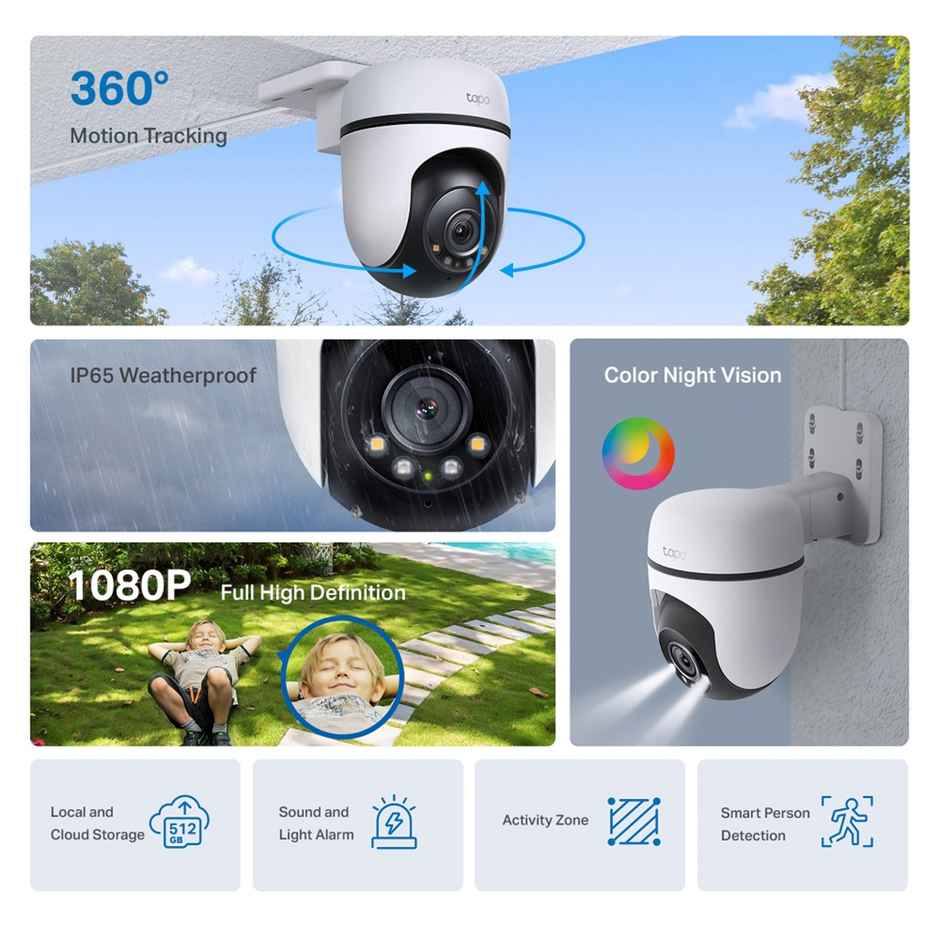 TP-Link Tapo C500 Outdoor Pan/Tilt Home Security WiFi Smart Camera | 2MP 1080p Full HD Live View | 360Degree  Visual Coverage | Night Vision | Support Alexa and Google Assistant | 2-Way Audio - White