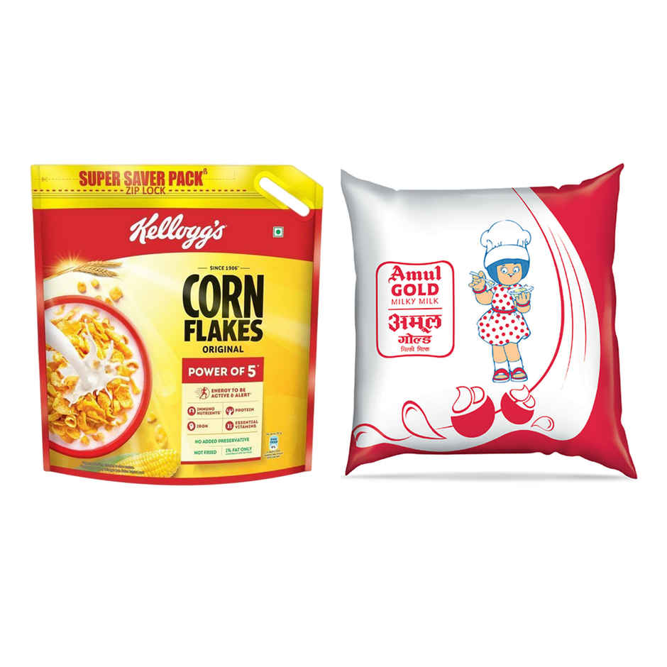 Kellogg'S Corn Flakes (1.2kg) & Amul Gold Full Cream Fresh Milk (Pouch) (500ml) Combo
