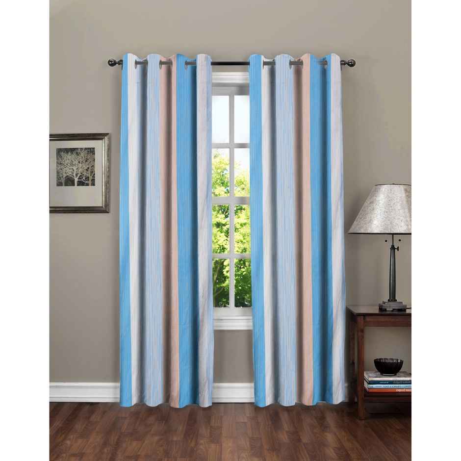 BAY6 Polyester Long Door Curtains - Set of 2 - (9x4 ft) - Blue