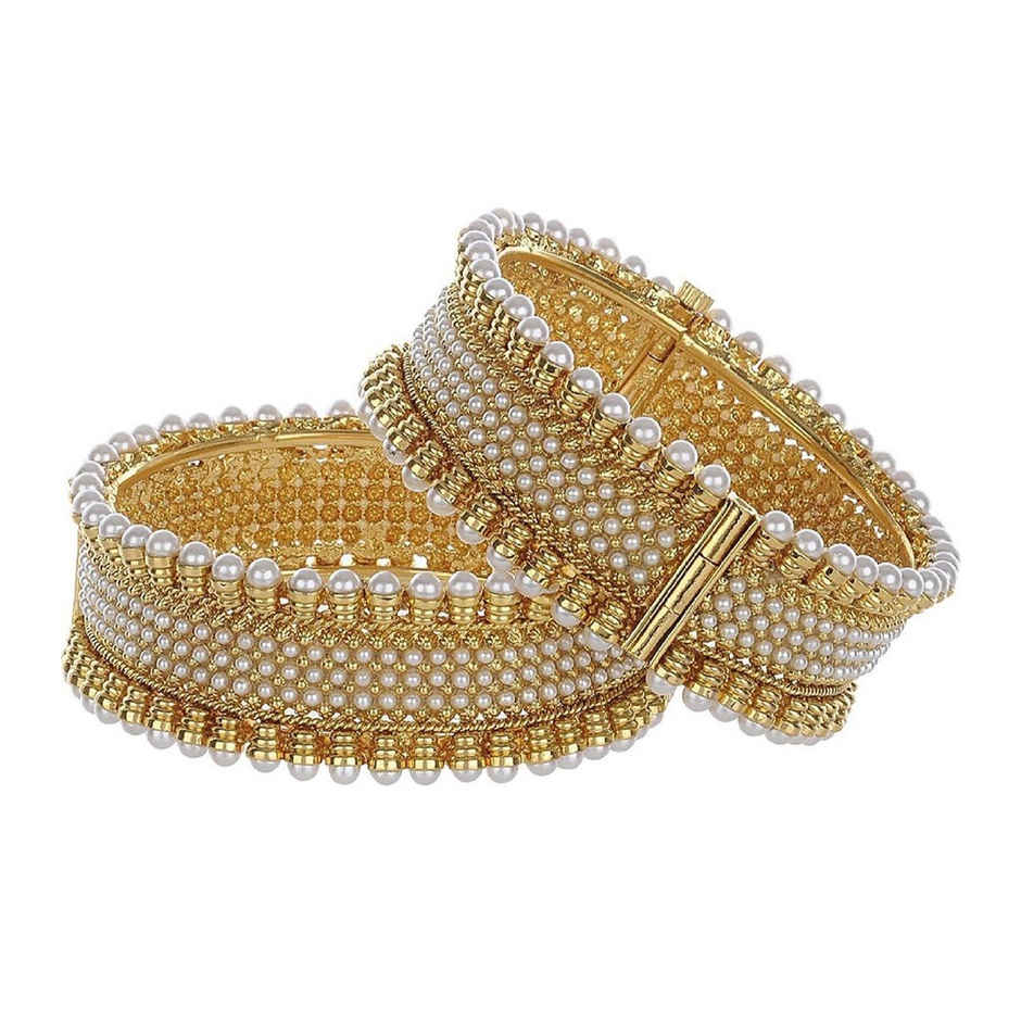 Youbella Traditional Jewellery Gold Plated And Pearl Bangle Set For Women (Golden)(Ybbn - 91053B - 2.4)