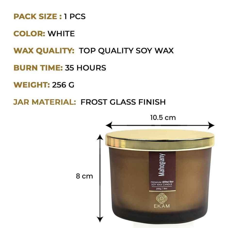 Ekam Mahogany Scented 3 Wick Soy Candle | Home Decor