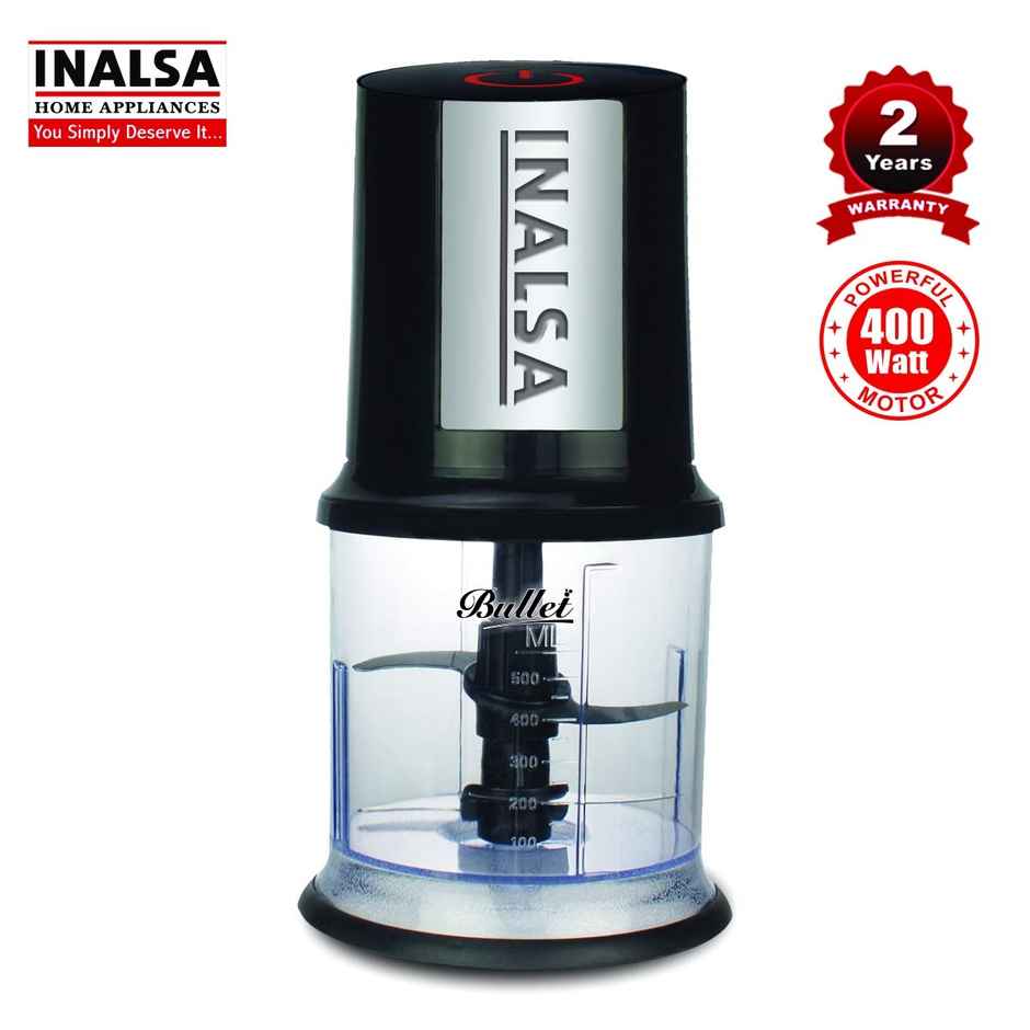 INALSA Electric Chopper for Kitchen, Bullet 400 Watts Pure Copper Motor-Black/Silver