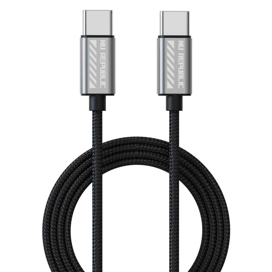 Nu Republic Blaze Flash 65W Type-C to Type-C Fast Charge Cable (Compatible with Mobile, Tablet, Laptop, One Cable),Type C 1.25 m - Grey