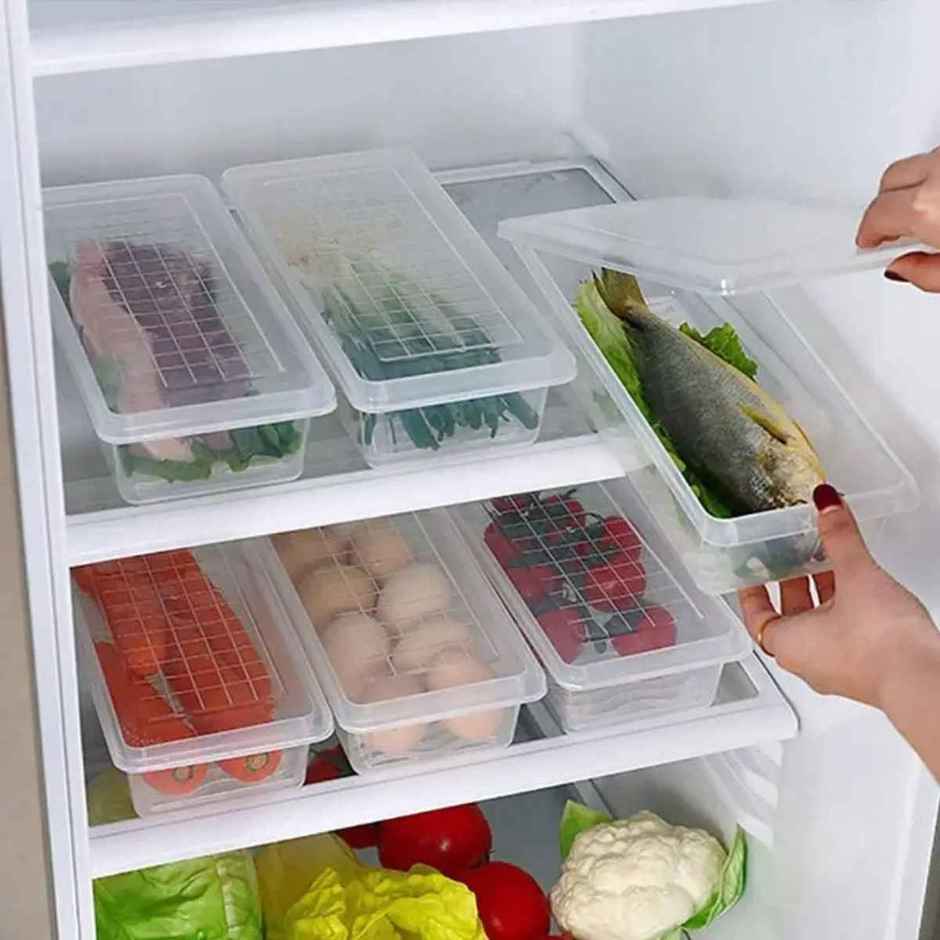 6pcs Fridge Storage Boxes Fridge Organizer with Removable Drain Plate and Lid | 1500 ml