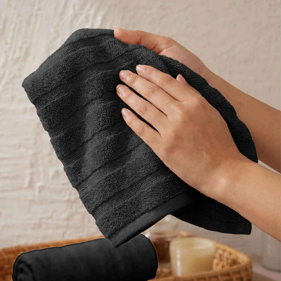 Mytrident Quick Dry Cotton Hand Towel Set | 16 x 28 in | Black