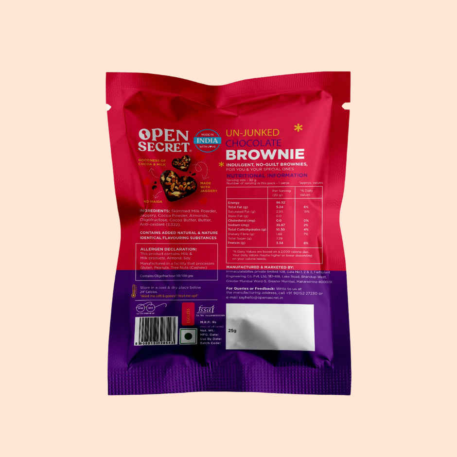 Open Secret Heart Shaped Chocolate Almond Brownie, No Maida, Zero Palm Oil