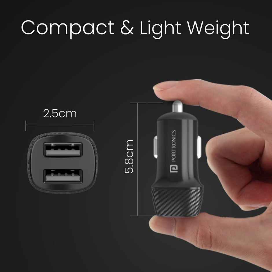 Portronics Car Power 5 12W Fast Car Charger Comes with Micro USB Cable - Black