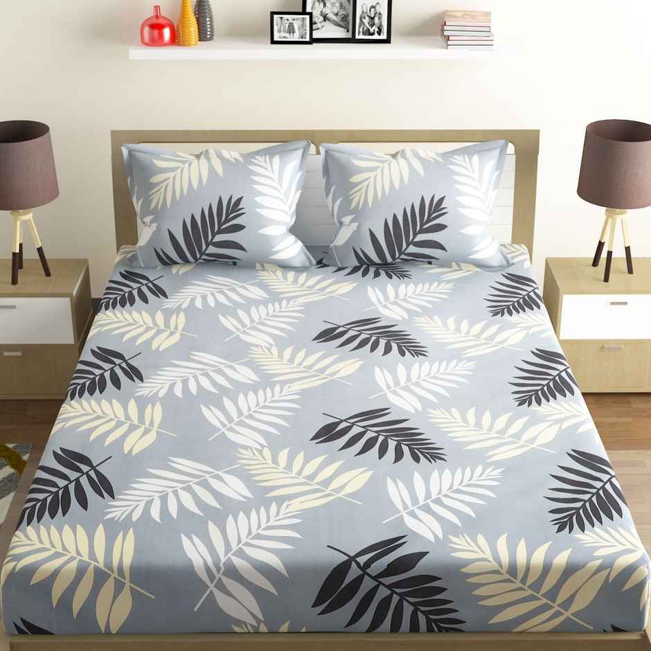 Romee Polyester Bedsheet For Double Bed With 2 Pillow Covers | Bedsheet (2.24 m x 2.41 m) | Pillow Cover (43 cm x 68 cm) - Grey