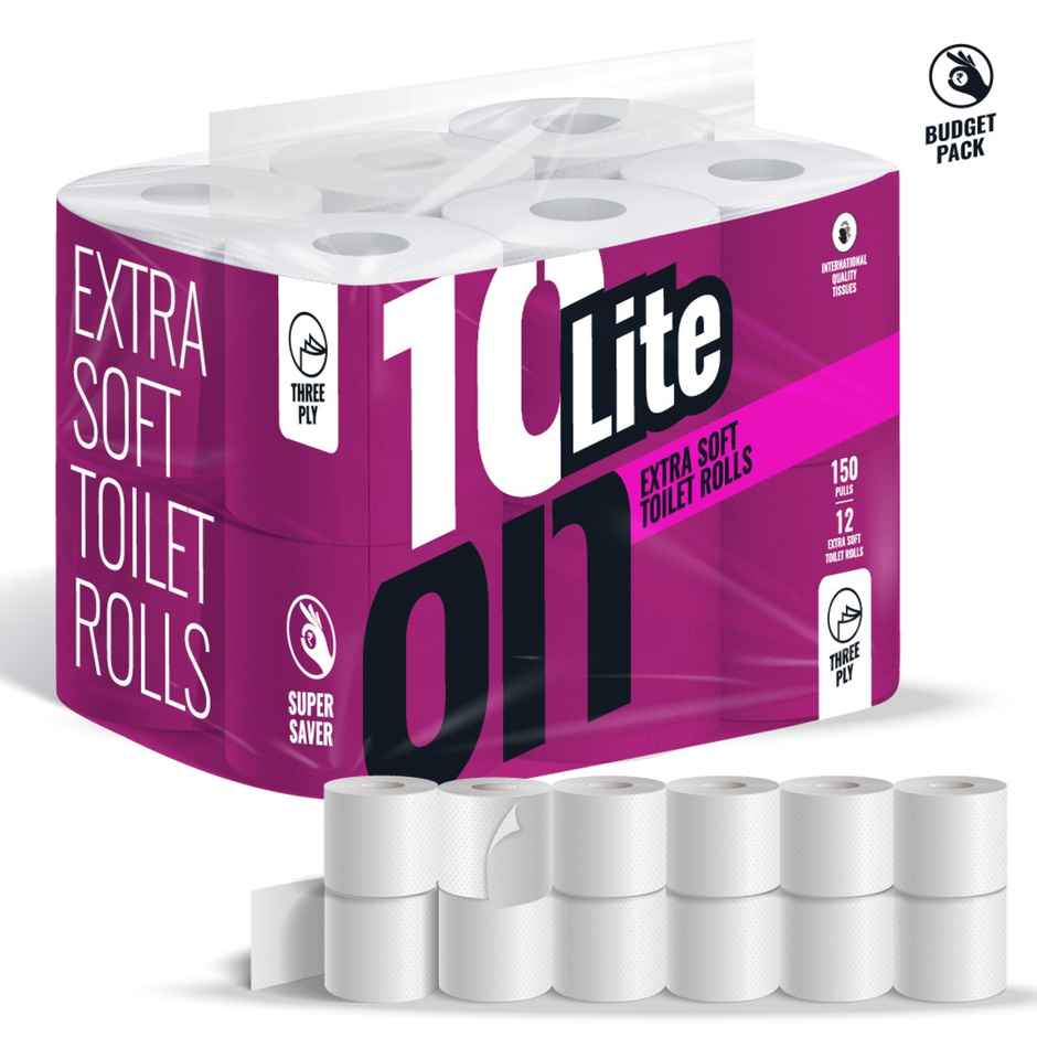 10On Lite Extra Soft Toilet Rolls | Pack of 12 | 150 Pulls Each | 3 Ply
