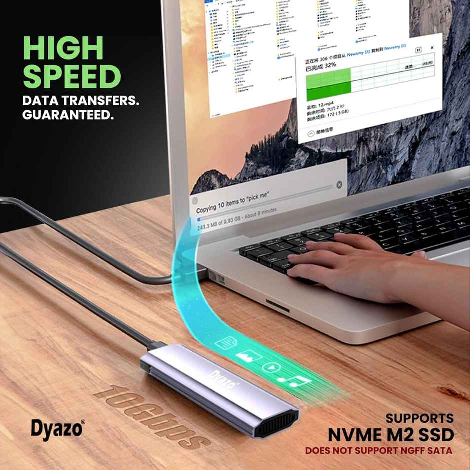 Dyazo USB 3.0 & Type C SSD Enclosure - 10 Gbps - NVME/M.2 Compatible