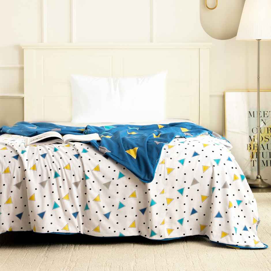 Story@home Geometric Single Dohar | Duvet Cover | Cotton | Blue