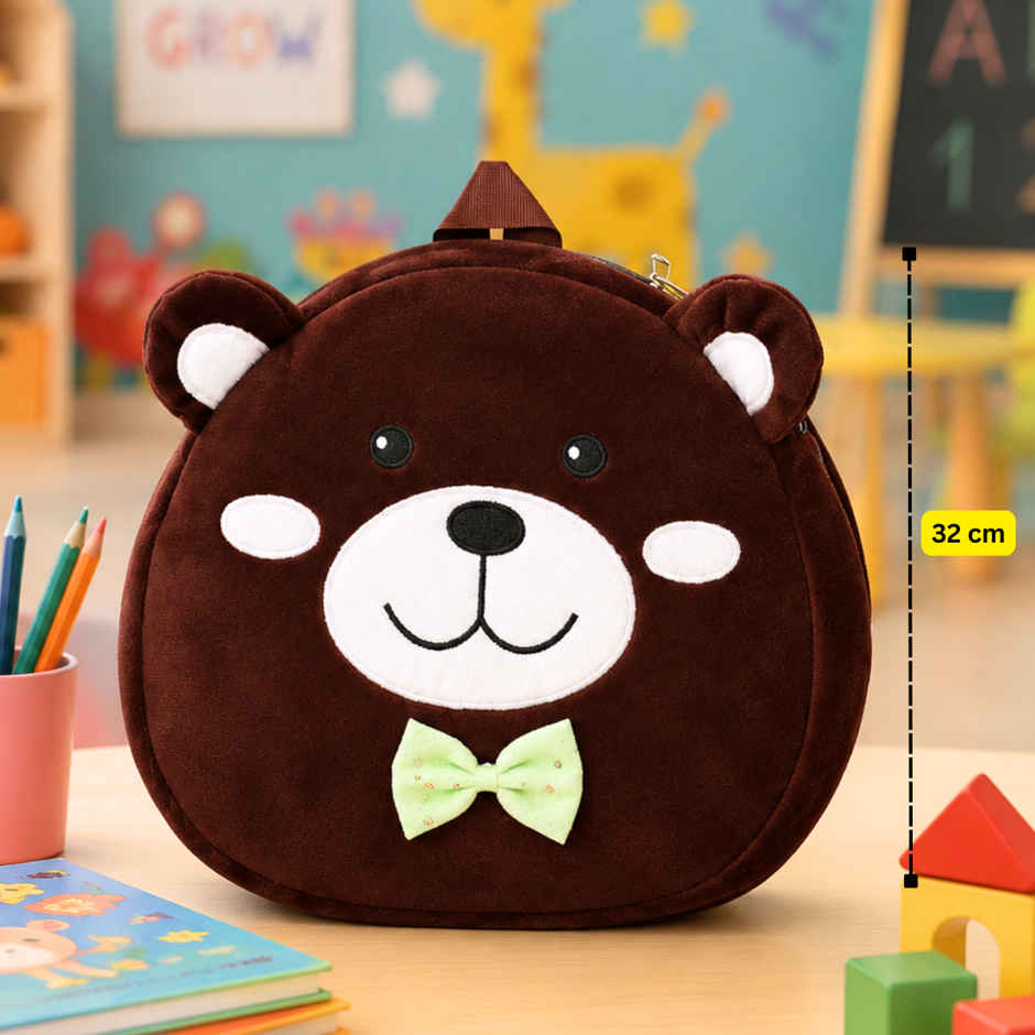 Toytales Face Bag | Plush Backpack | Kids School Bag | Birthday Gift|Brown|Teddy
