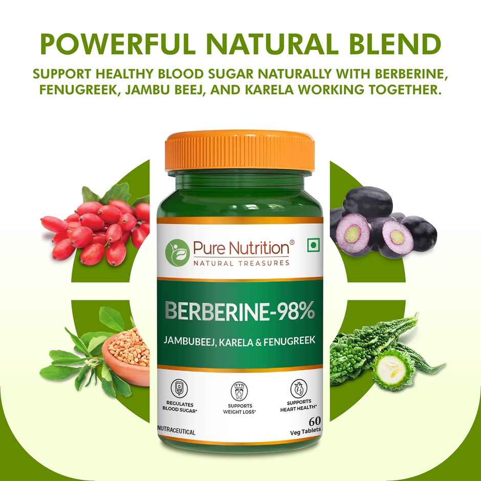 Pure Nutrition Berberine 98% | Blood Sugar & Metabolism Support | 60 Veg Tabs