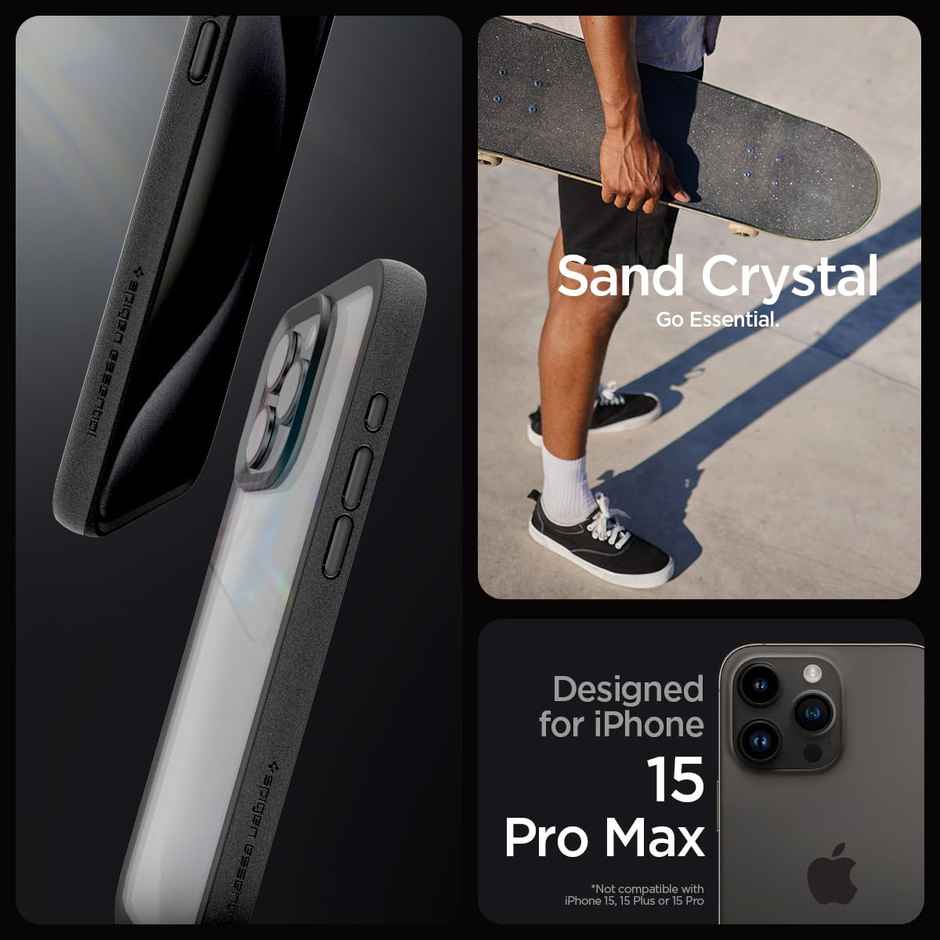 Spigen Essential Sand Crystal Back Cover Case for iPhone 15 Pro Max(TPU +Poly Carbonate|Matte Black)