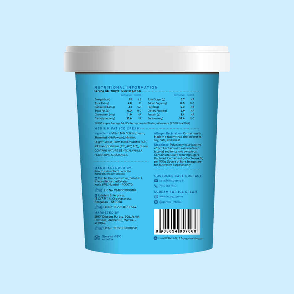 Go Zero French Vanilla Guilt Free Ice Cream Tub