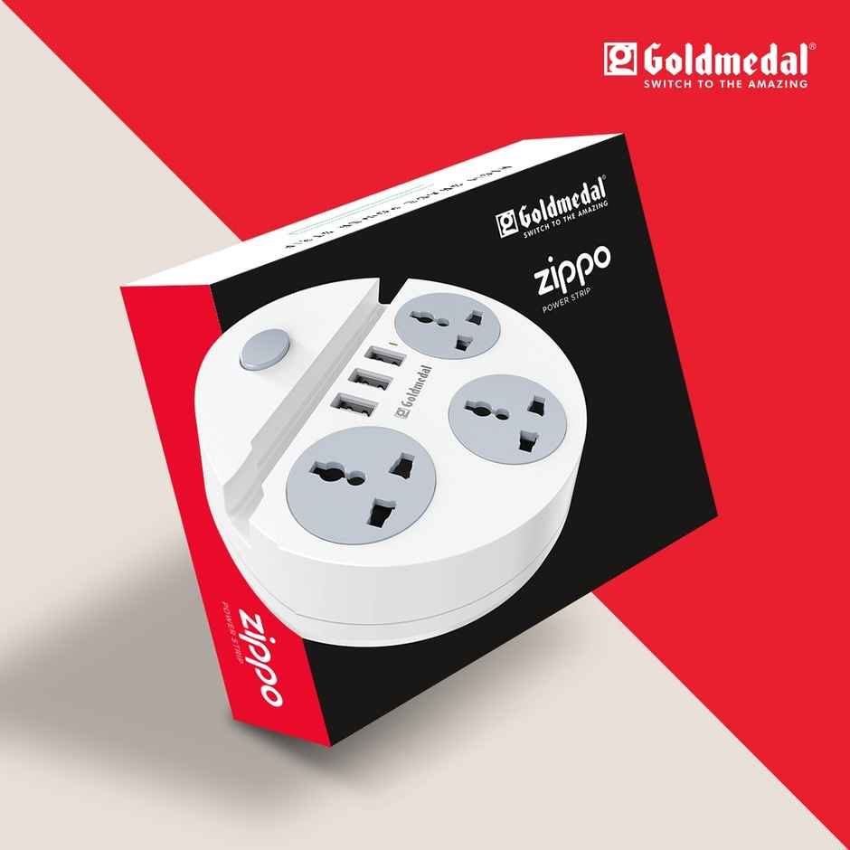 Gold Medal Zippo 1.5-Meter Extension Cord | 3 USB Charging Ports & Mobile Holder | Master Switch with Indicator | 3 Universal Sockets | Compatible with All Devices