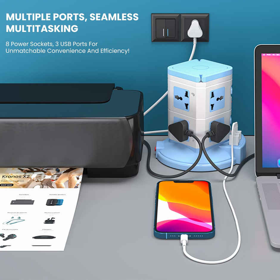 Portronics Power Plate 9 With 3 Usb Ports +8 Power Sockets