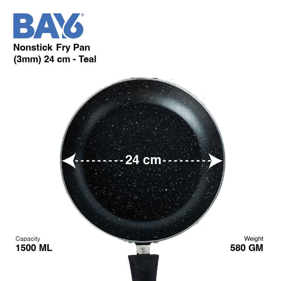 BAY6 NonStick Cookware Set (Dosa Tawa 26 cm + Fry Pan 24 cm + Kadai 22 cm with Glass Lid 3 mm) - Teal