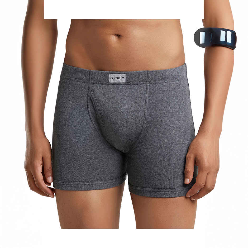 Jockey 8008 Men's Super Combed Cotton Rib Underwear Solid Boxer Brief|Concealed Waistband | Grey-L