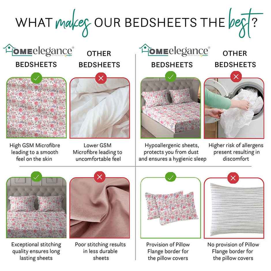 Home Elegance Asteria Microfiber Queen Size Bedsheet | Floral | Asteria| 100 in x 90 in